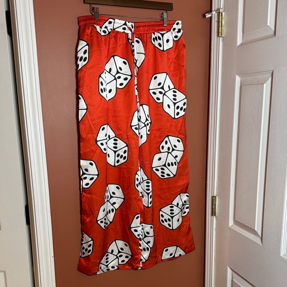 Emy Ave Red Dice Print Satin pants